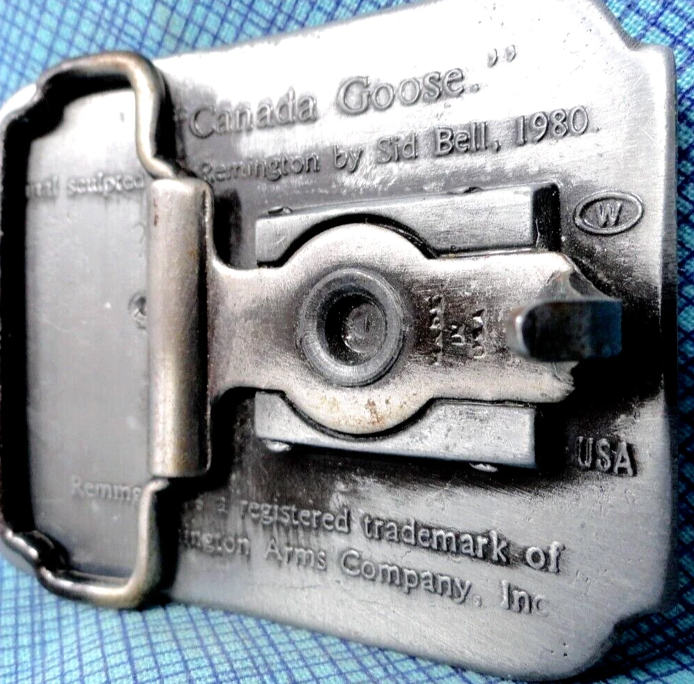Remington Arms Co abito promozionale cintura fibbia Canada Goose Sid Bell vintage anni 80 W.NOX675