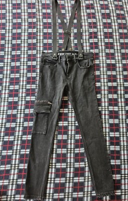 HT Denim Stinger Jeans Skinny Black Cargo Stretch Hot Topic Emo Jeans 34x32 