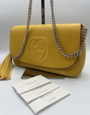 Stunner! Gucci Soho Chain Crossbody Shoulder Bag Yellow Leather New 536224