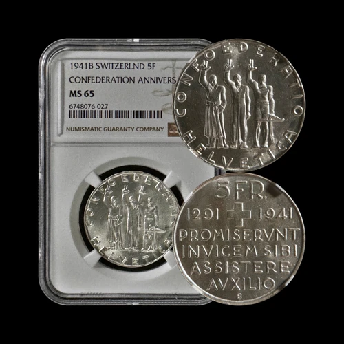 SWITZERLAND. 1941, 5 Francs, Silver - NGC MS65 - Confederation Anniversary 27