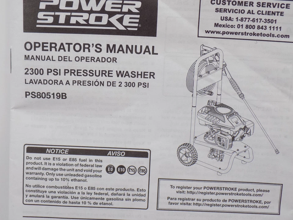 POWER STROKE / 2300 PSI / LAVADO A PRESIÓN / MANUAL DE INSTRUCCIONES / INGLÉS Y ESPAÑOL Foto 2 de 2