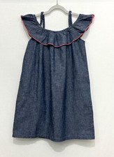 Tea Girls Sundress Dress 8 Linen Blend Grayish Blue Pockets Ruffle Logo NWOT