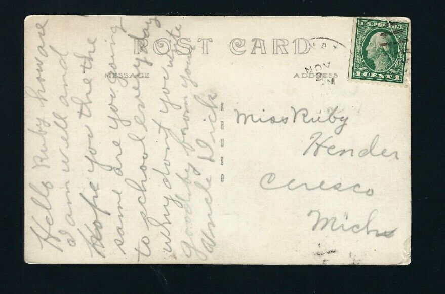 Lost Nation Iowa IA 1918 RPPC Old High School Building, Tall Bell Tower