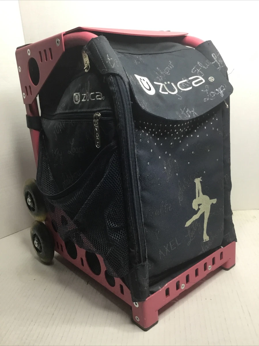 Zuca Ice Skating Roller Bag Pink Frame Lighted Wheels Extending