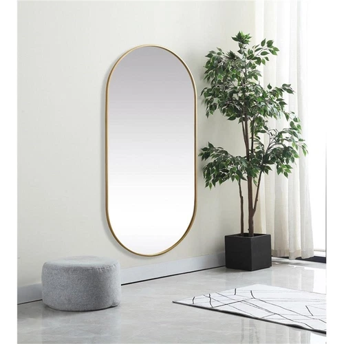 Elegant Decor Asha 30x60" Oval Modern Metal Wall-Mounted Mirror in Brass - Picture 9 of 11