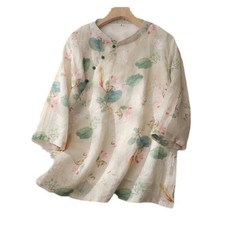 Ladies Retro Flower Pattern Blouse Tee Shirt Ethnic Thin Top Summer Casual Party