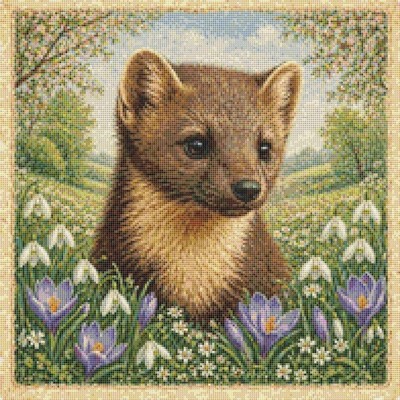 Kiefernmarder im Frühling. Kreuzstich gezählt