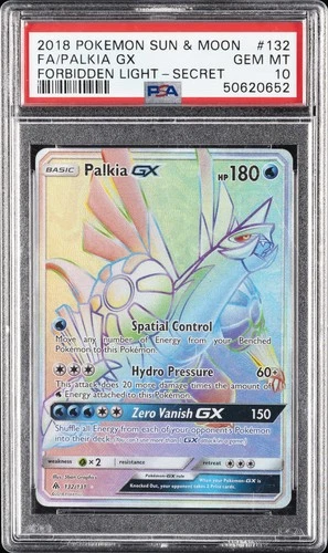 2018 POKEMON SUN & MOON FORBIDDEN LIGHT SECRET #132 FULL ART/PALKIA GX PSA 10