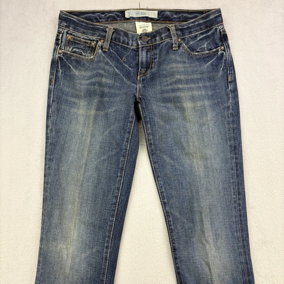Gap Jeans Womens 4L 30x36 Blue Denim Original Flare Faded Vintage Y2K Disco Zip - Image 2 of 4