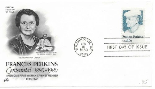 1980 FRANCES PERKINS FIRST  WOMAN CABINET MEMBER ARTCRAFT  FIRST DAY OF ISSUE