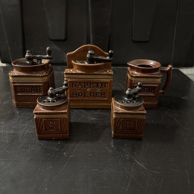 Vintage Ceramic Canister Set Designed To Resemble Antique Coffee Grinders