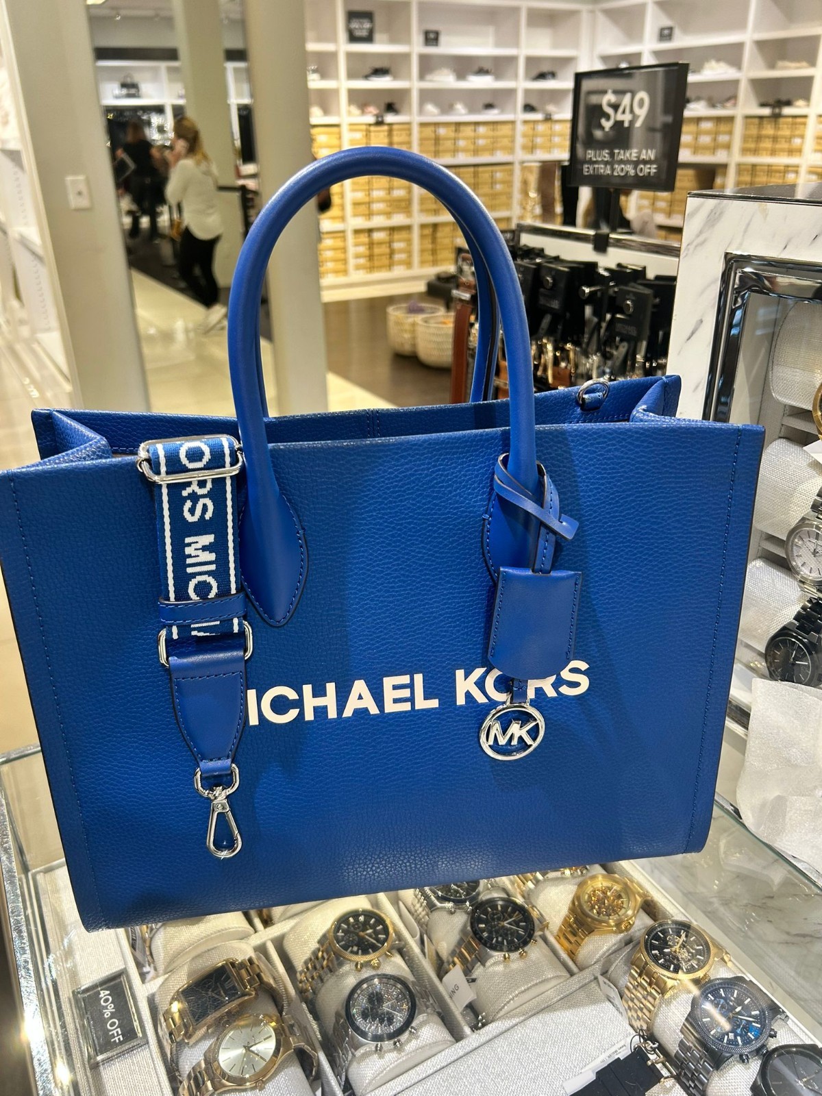 Michael Kors Mirella Medium Crossbody Tote Bag Purse Leather Blue Shoulder Lady thumbnail 2