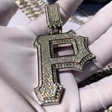 2Ct Cubic Zirconia Custom "p" Initial Pendant 14k White Gold Plated Silver