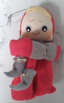 Vintage 1960's Elf Pixie Knee Hugger Stockinette Face Red & Grey Felt Body READ
