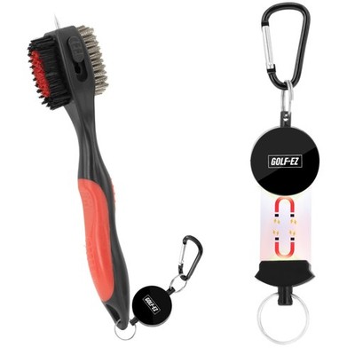 Red Golf Club Cleaning Brush With Magnetic Retractable Groove Cleaner
