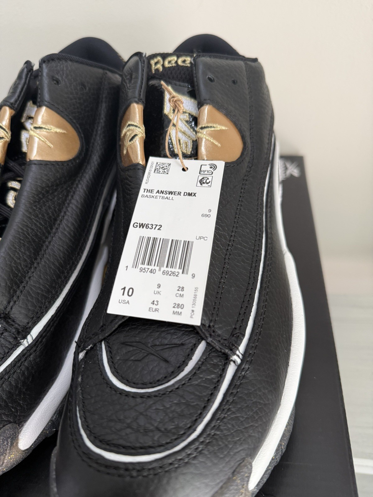 Reebok The Answer DMX OG (2022) Black/White/Gold Size 10 Mens PLEASE READ image 5