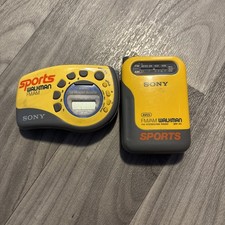 Lot Of 2 Vintage Yellow Sony Walkman Sports Fm/am Radio SRF-85  SRF-M78 Tested 