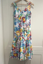 Per Una Bright Floral 100% Cotton Summer Dress UK 10 Colourful Sleeveless Midi
