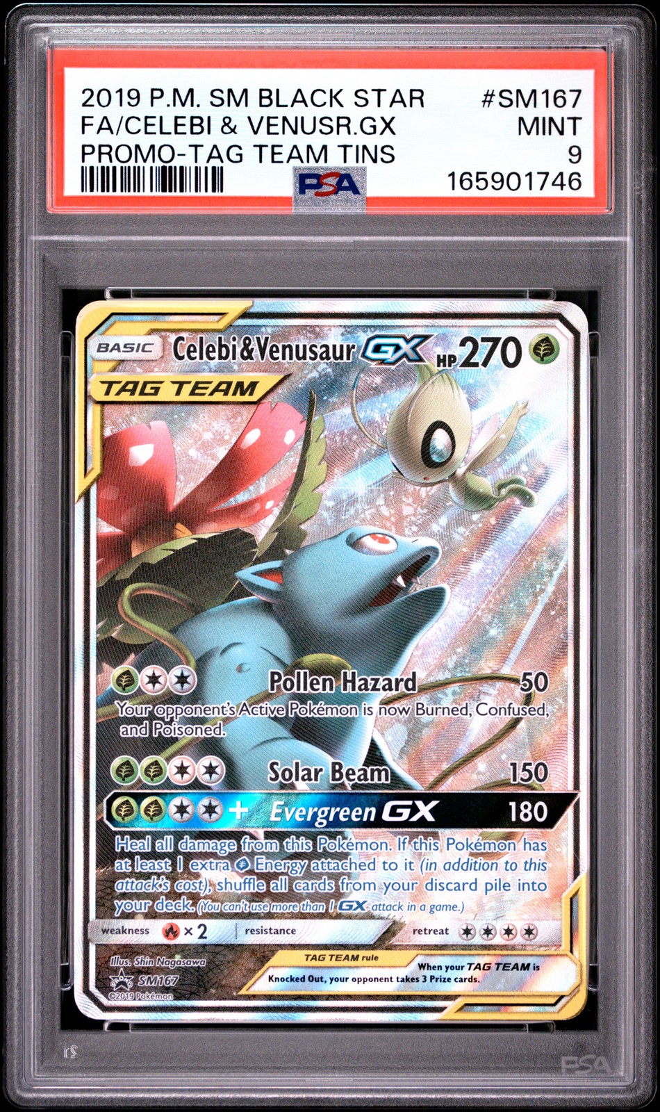 2019 POKEMON SM BLACK STAR PROMO #SM167 FULL ART/CELEBI & VENUSAUR GX PSA 9
