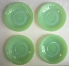 4 Vintage Jadeite Green Glass Fier King Saucer Plates Jane Ray Ribbed Design 50s