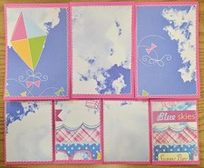 Sewn Premade Scrapbook Page/Sewn Mat Set - 7 pieces: Blue Skies