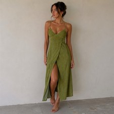 Lulus green maxi dress with slit and tie back. Size M #maxidress #summerdress
