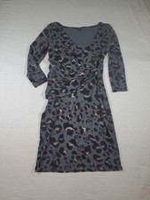 Ann Taylor Womens S Black Gray Animal Print Faux Wrap Stretch Dress