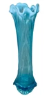 Fenton Boggy Bayou Blue Opalescent Pulled Feather 11” Swung Vase MCM