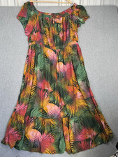 Terra & Sky Dress Womens 4X Green Pink Maxi Tiered Tropical Floral Plus Size NEW