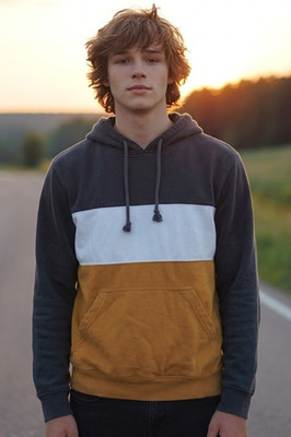 H&M teen boy black gold white pullover hoodie sweatshirt pockets size small