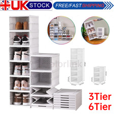 3/6X Clear Plastic Shoe Storage Box Stackable Foldable Boxes Trainers Organiser