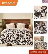 Cute Cow Print Sherpa Blanket Twin Size for Girls Boys Teens Kids, Reversible...