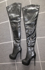 Stiefel Overknee Crotch Plateau Stiletto Kunstleder schwarz Gr. 41 ungetragen