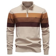Men's Mock Neck Quarter Zip Pullover Sweater Warm Cotton Knit Casual Winter Top