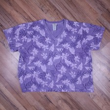 Vintage LL Bean Tee Womens Medium Purple Floral Tropical Print USA Made 90s