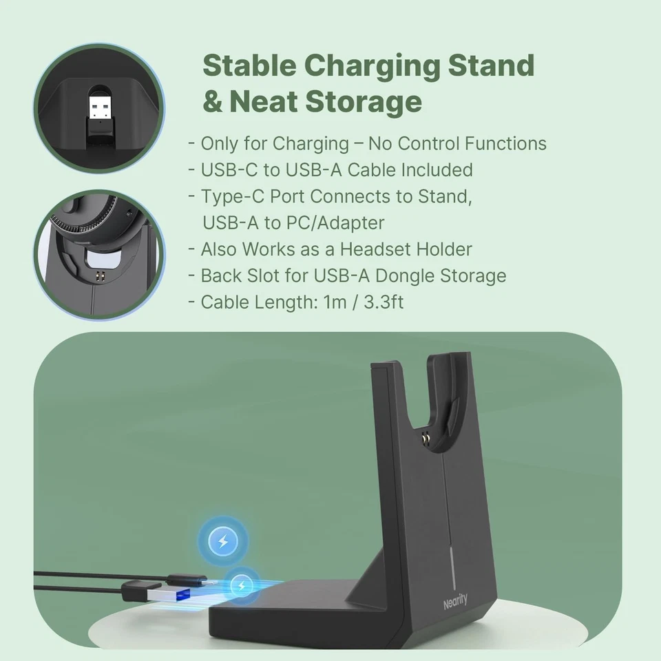 NEARITY EP320 Wireless Headset Mic Bluetooth 5.4 + USB Dongle – Black - Image 4 of 4