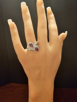 Wickelring 2 Steine Himbeere Rhodolith Sterlingsilber Größe 10