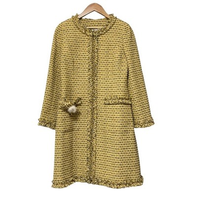 Rene No-Collar Tweed Coat 6943240 Size 34 Yellow Women USED