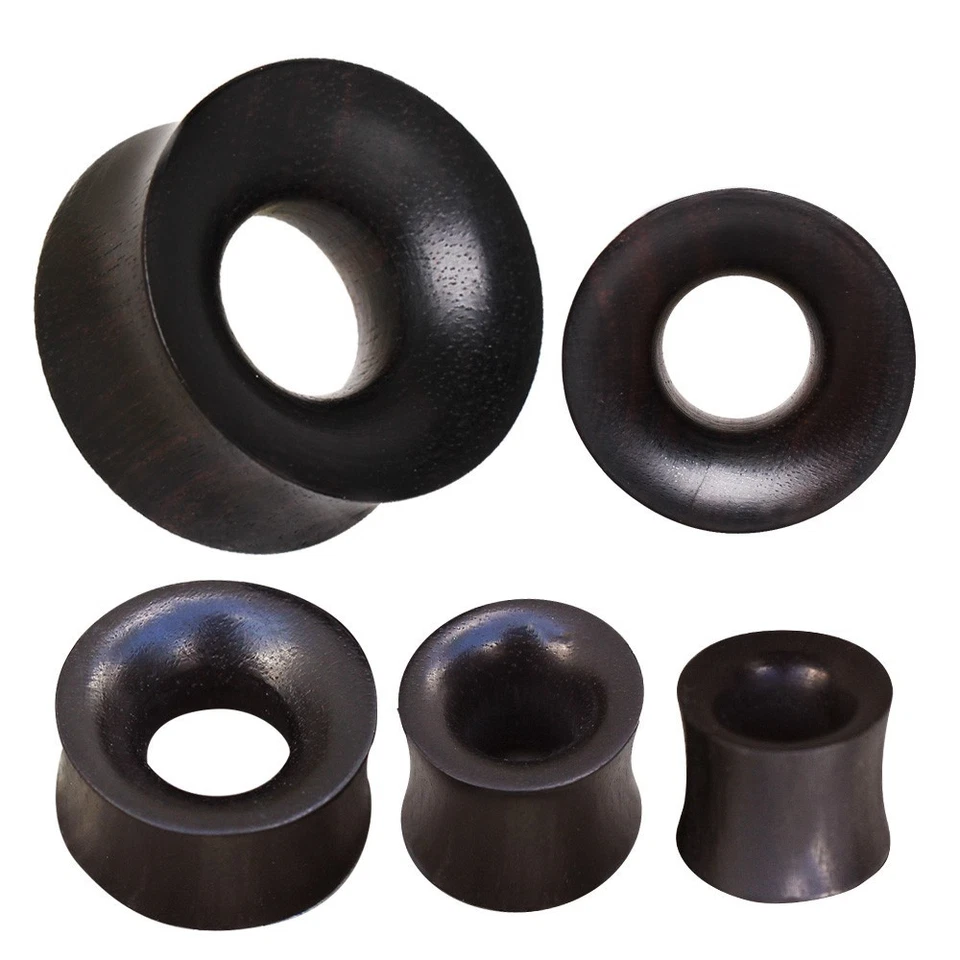 PAR de tapones de túnel cóncavos de pared gruesa de madera Arang negra orgánica Foto 2 de 4