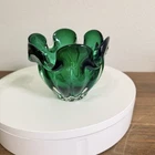 Vintage Murano Art Glass Green Bowl Dish Vase OOAK