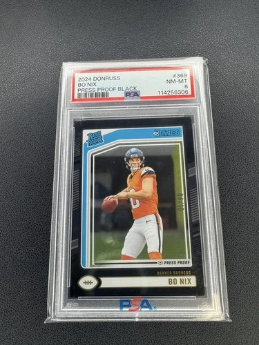 2024 Panini Donruss - Rated Rookie Black Press Proof #369 Bo Nix /10 (RC) PSA 8