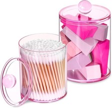 2 Pack Qtip Holder,Canister Apothecary Jar Set Bathroom Jars W/ Lids Set Cotton