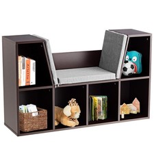 Modern Storage Shelf Bookcase Cube Bookshelf Organizer Cabinet with Seat Cushion