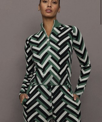Perfect Moment Women's Merino Wool Geometric Sweater Zip Green NWT SMALL