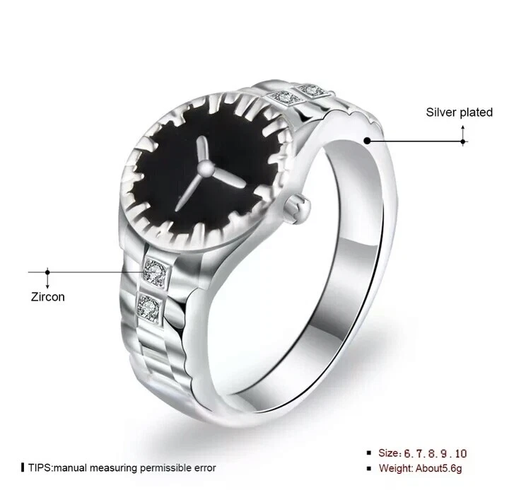 Uhrenring versilbert / Women's ring clock watch silver plated - Bild 3 von 4