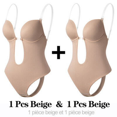 Fajas Colombianas Backless Body Shaper With Padded Bra – U Plunge Deep V Bodysuit, Seamless