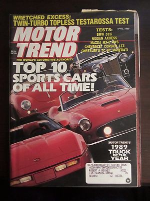 Motor Trend Magazine April 1989 Top 10 Sports Cars of All Time (WW) NN O X X3