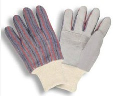 144 PAIR LEATHER PALM WORK GLOVES W/ KNIT WRIST STRIPPED CANVAS BACK MENS 7020