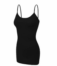 Womens Basic Spaghetti Strap Cami Camisole Tank Top Layer Plain Colors Black M