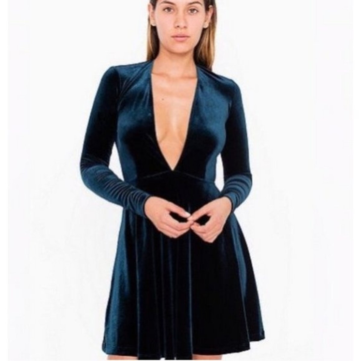 Velvet Long Sleeve Plunge Skater Dress Velvet Plunge Skater Dress Boohoo NZ